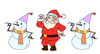 Two snowmen and Santa Claus in the middle